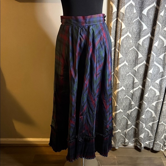 Jaeger London Vintage Full Length Plaid Taffeta Pleated Hem Maxi Skirt SZ 2 - Picture 1 of 10